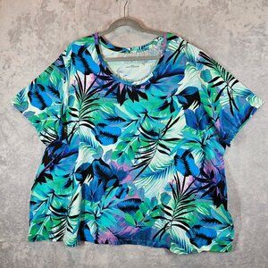 Catherines Suprema Womens Plus Size 3XWP Tropical Leaves Print Top Vibrant Color